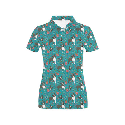 Boston Terrier Pattern Print Design 07 Women's Polo Shirt