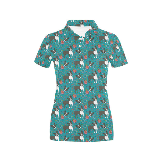 Boston Terrier Pattern Print Design 07 Women's Polo Shirt