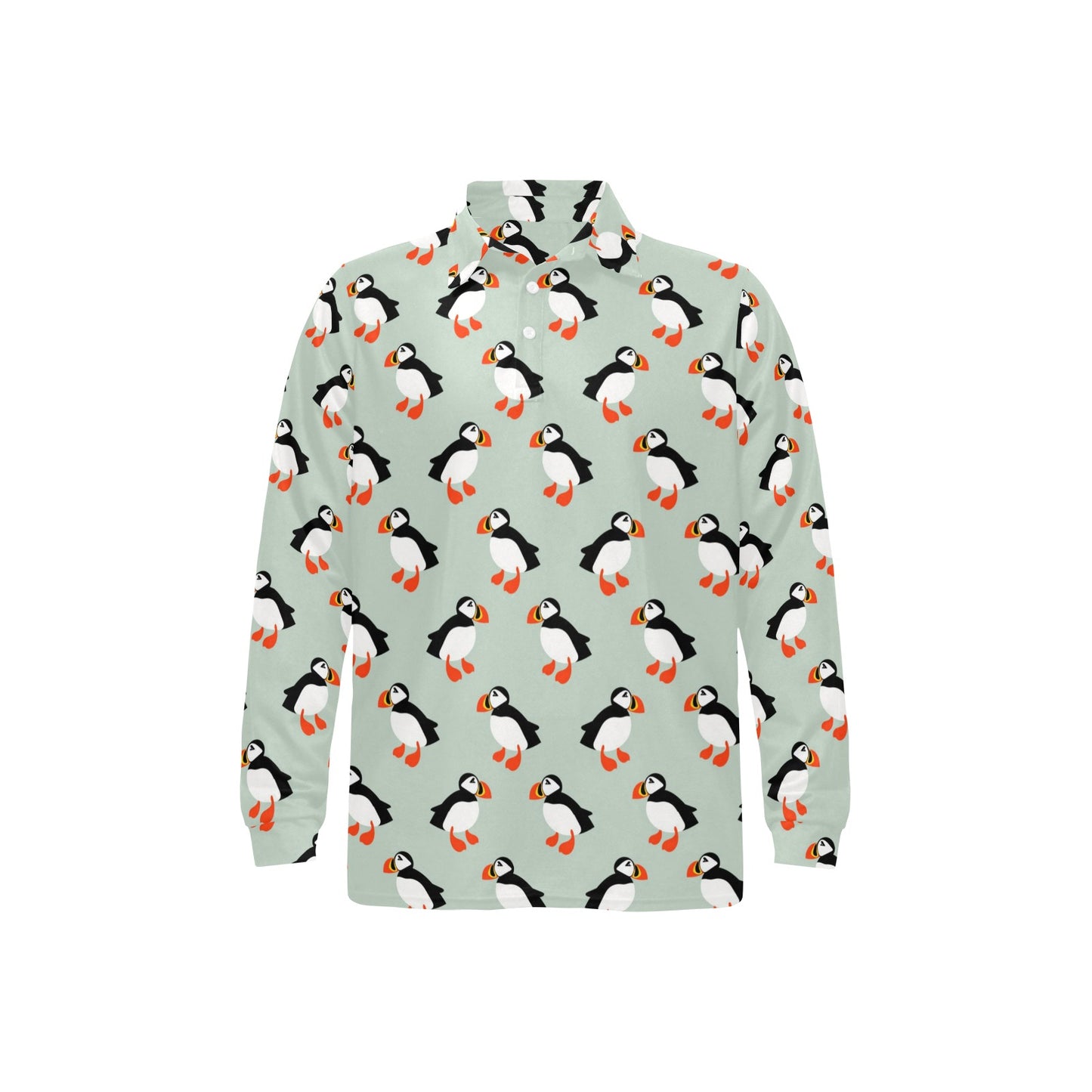 Puffin Pattern Print Design A03 Long Sleeve Polo Shirt For Men's