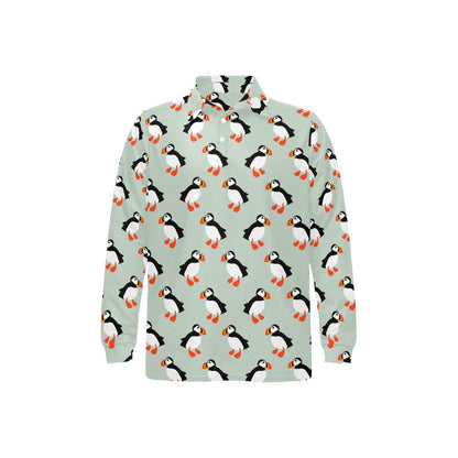 Puffin Pattern Print Design A03 Long Sleeve Polo Shirt For Men's