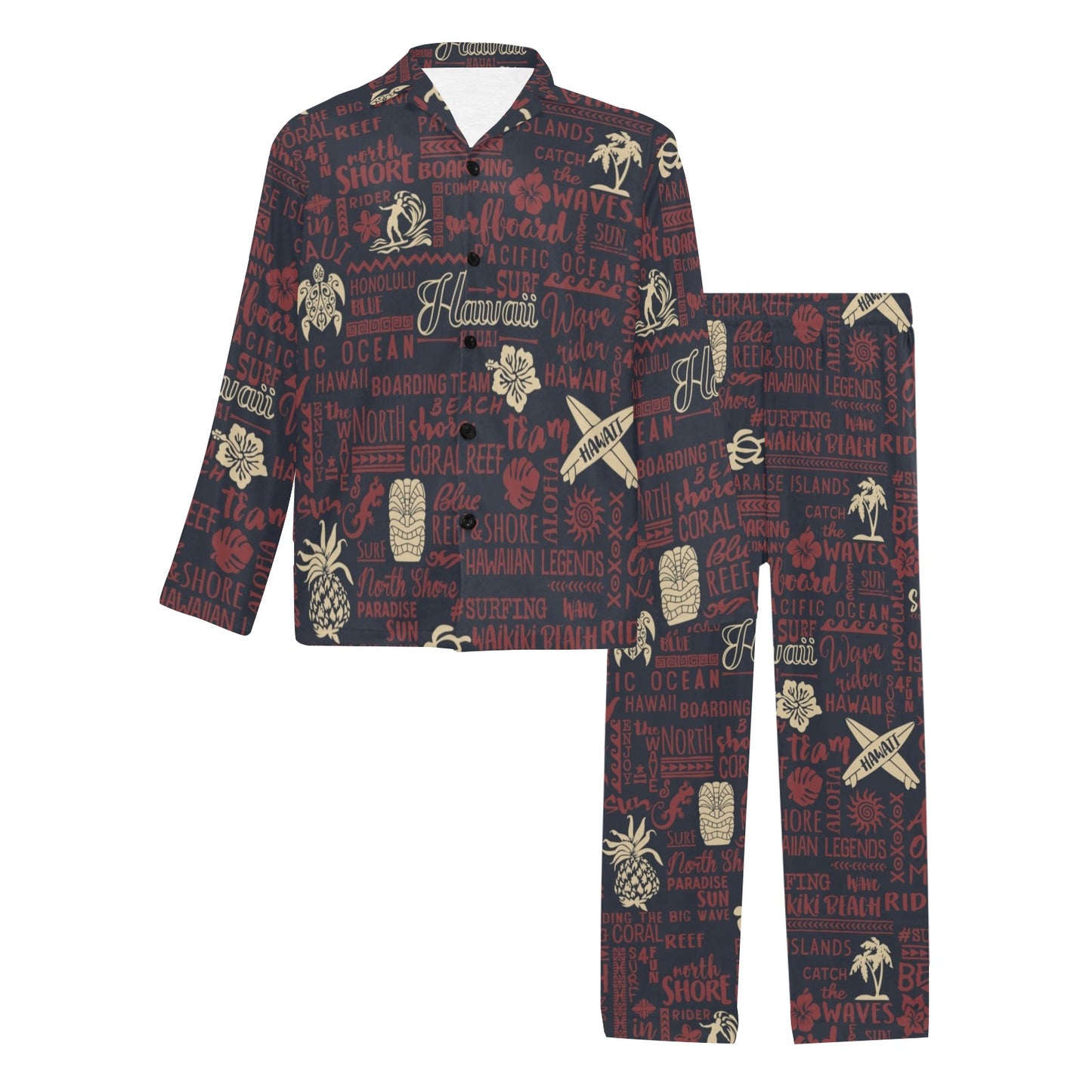 Hawaiian Themed Pattern Print Design H017 Men's Long Pajama Set