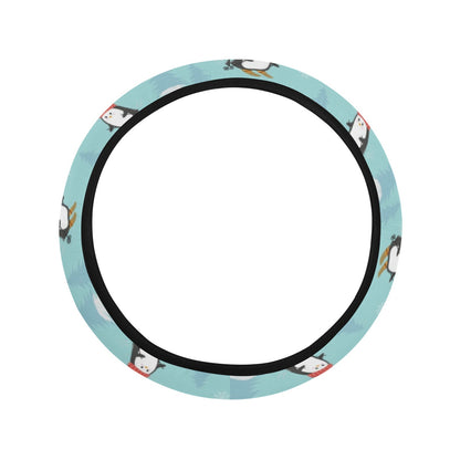 Ski Penguin Print Design LKS304 Steering Wheel Cover with Elastic Edge