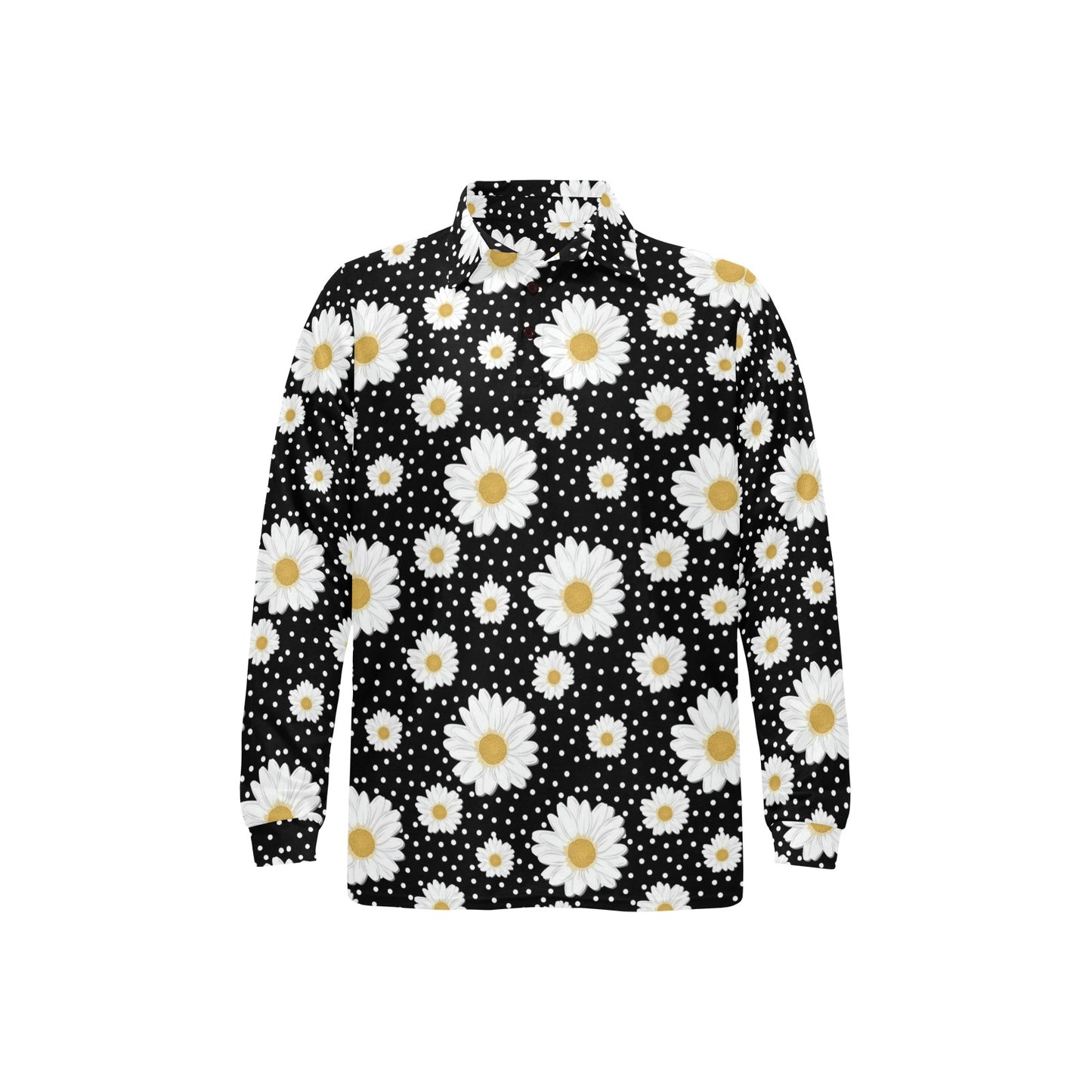 Daisy Pattern Print Design DS02 Long Sleeve Polo Shirt For Men's