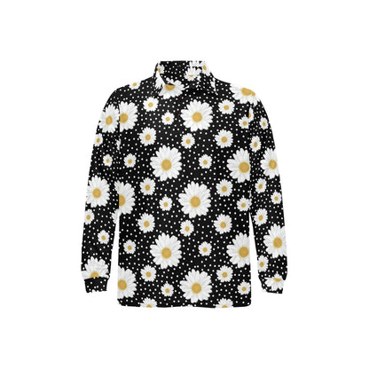 Daisy Pattern Print Design DS02 Long Sleeve Polo Shirt For Men's