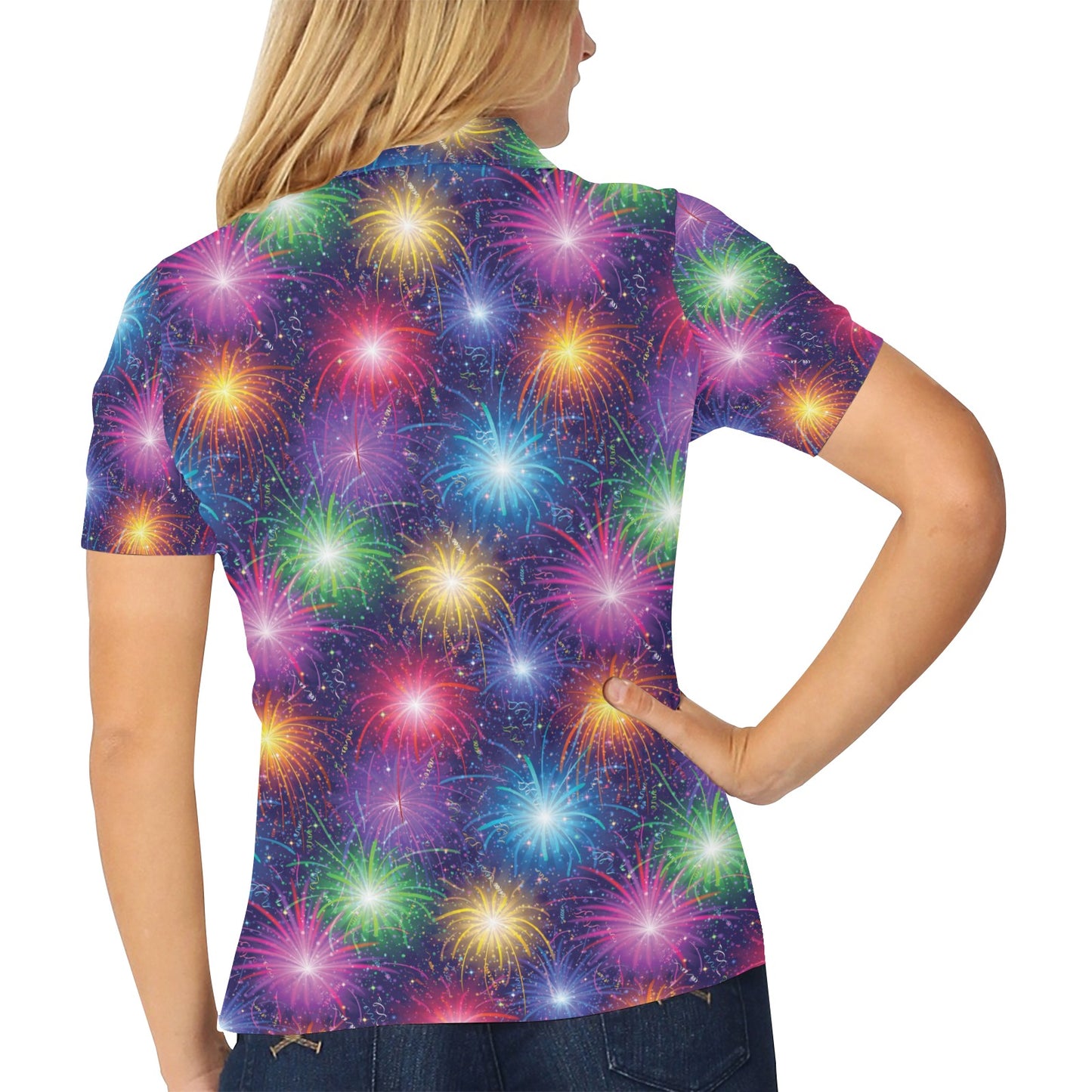 Firework Colorful Print Design LKS301 Women's Polo Shirt