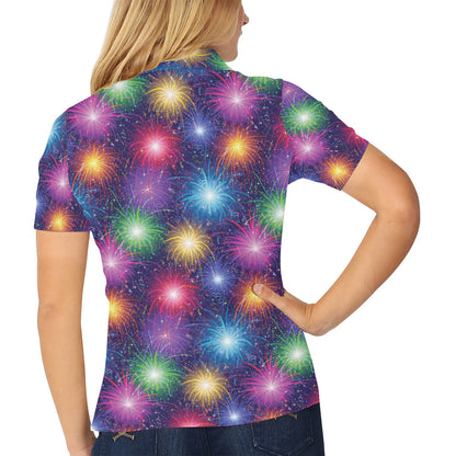 Firework Colorful Print Design LKS301 Women's Polo Shirt