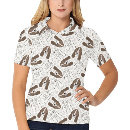 Basset Hound Pattern Print Design 01 Women's Polo Shirt