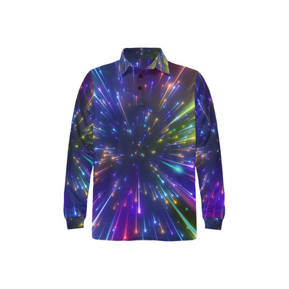 Celestial Rainbow Speed Light Long Sleeve Polo Shirt For Men's
