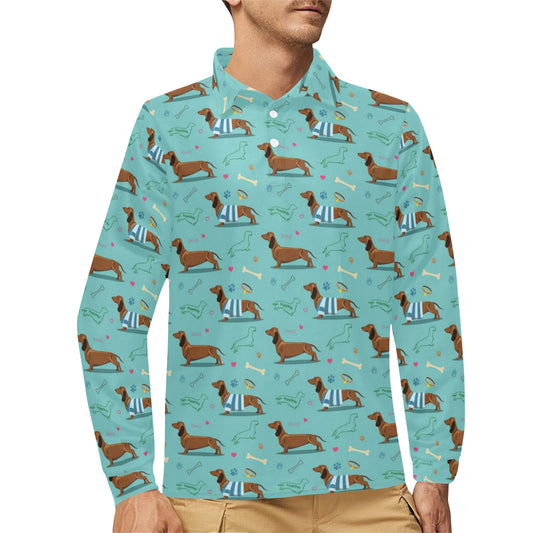 Dachshund Paw Decorative Print Pattern Long Sleeve Polo Shirt For Men's