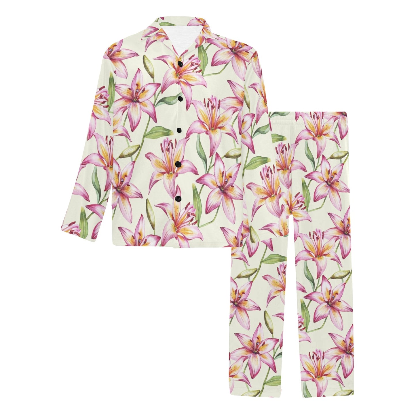 Lily Pattern Print Design LY011 Men's Long Pajama Set