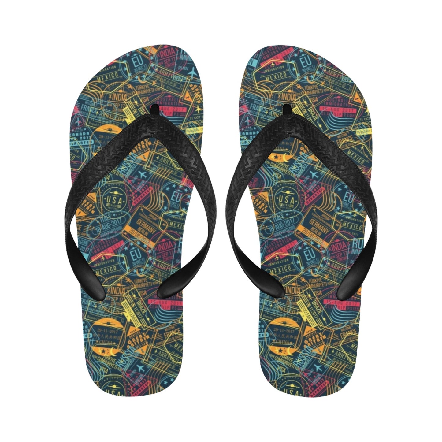Travel Stamp Colorful Print Design LKS304 Flip Flops