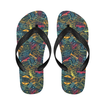 Travel Stamp Colorful Print Design LKS304 Flip Flops