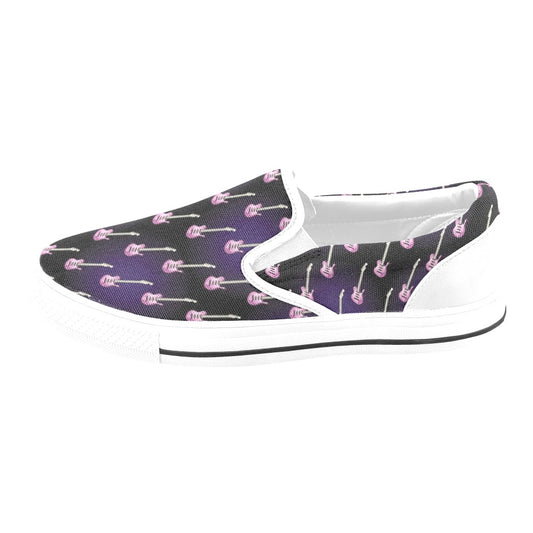 Electric Guitar Print Design LKS405 White Slip Ons Canvas Women's Shoes