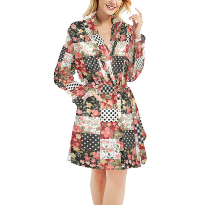 Patchwork Flower Pattern Print Design 03 Women's Fleece Robe