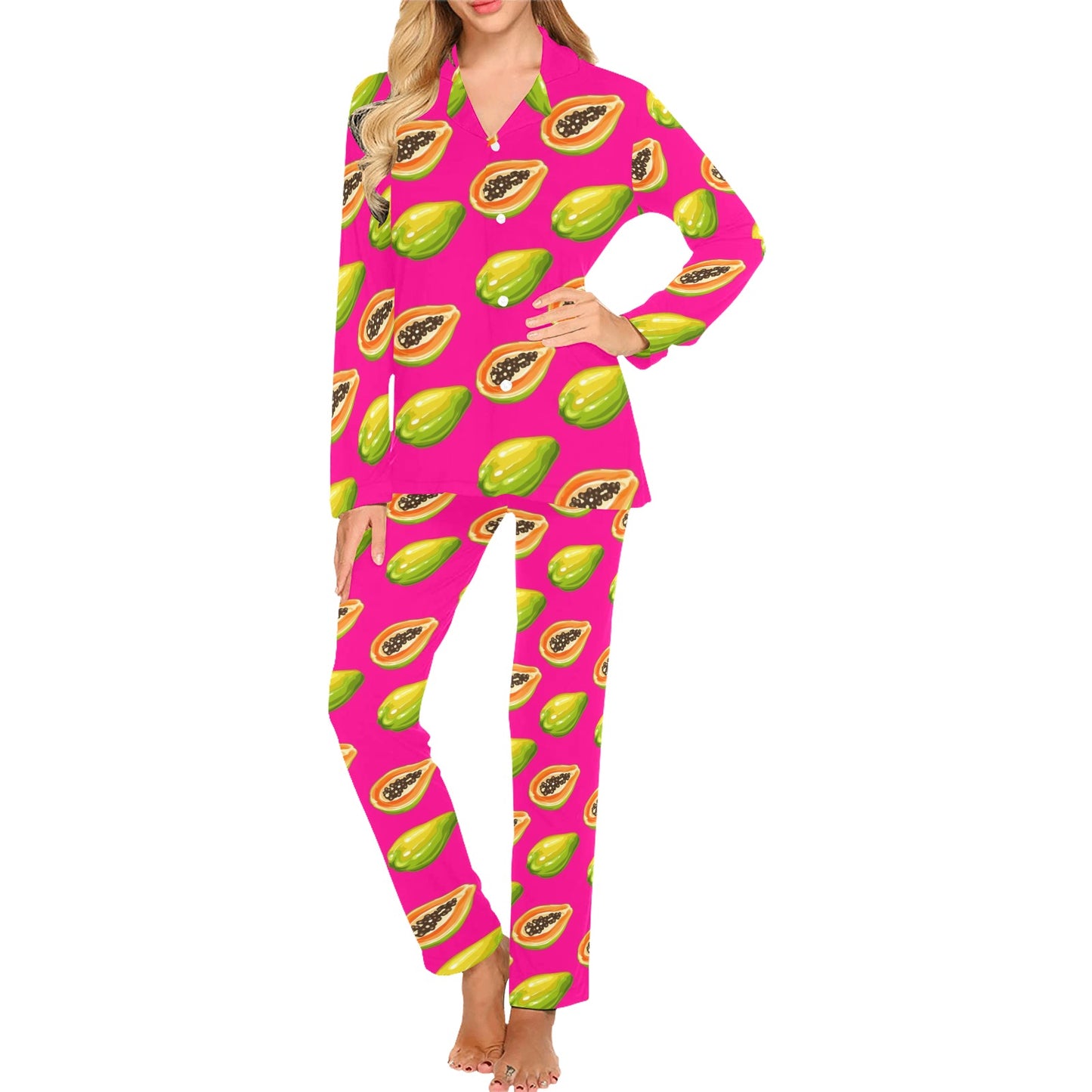 Papaya Pattern Print Design PP02 Women's Long Pajama Set