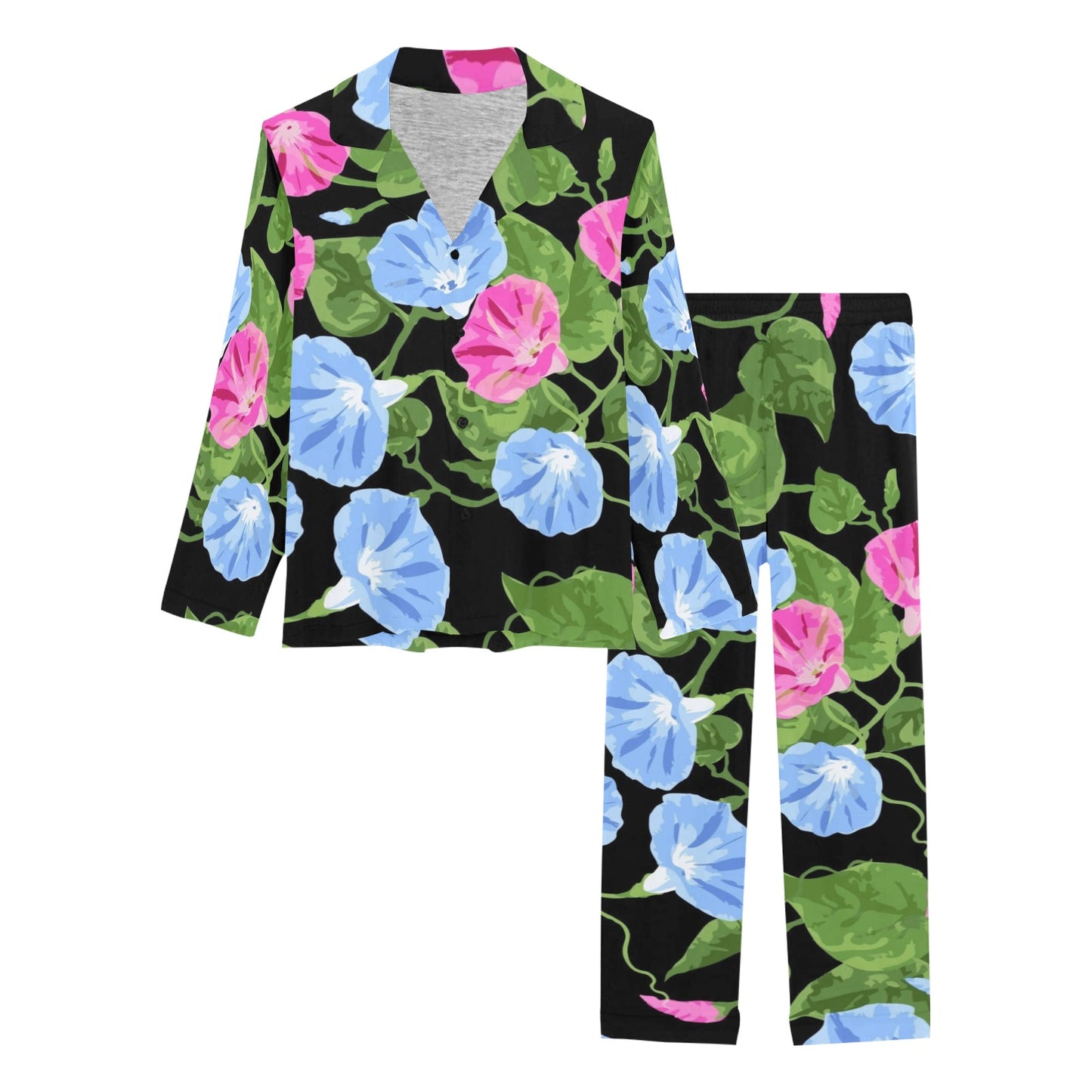 Morning Glory Pattern Print Design MG04 Women's Long Pajama Set