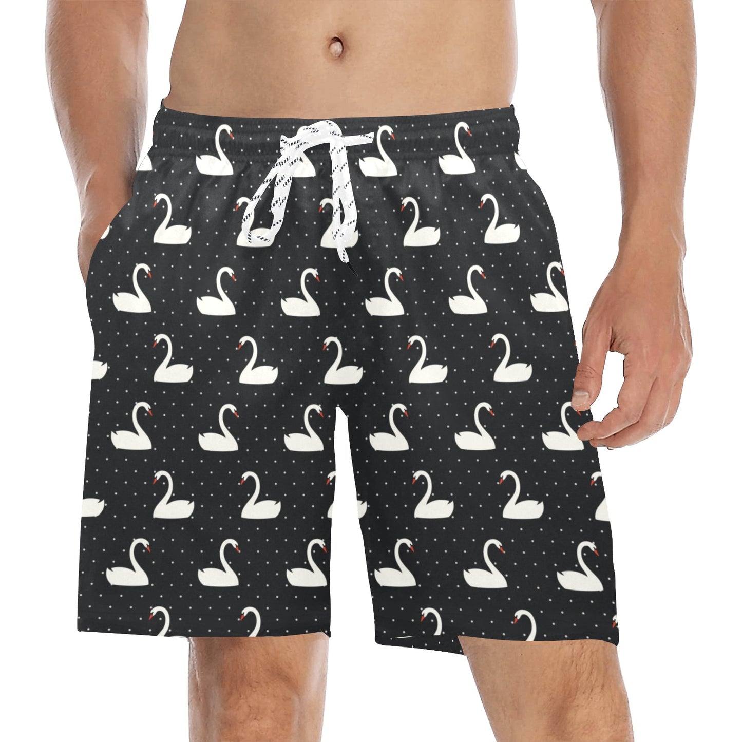 Swan Print Design LKS401 Men's Swim Trunks Beach Shorts