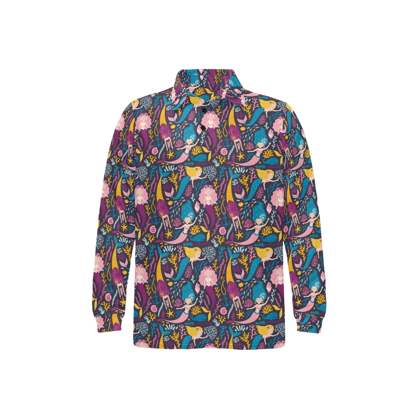 Mermaid Pattern Print Design 08 Long Sleeve Polo Shirt For Men's