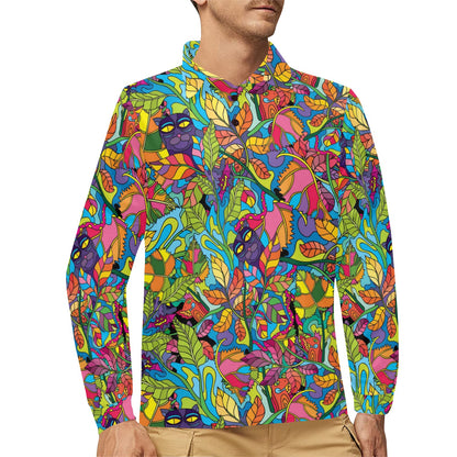 Trippy Print Design LKS301 Long Sleeve Polo Shirt For Men's