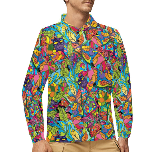 Trippy Print Design LKS301 Long Sleeve Polo Shirt For Men's