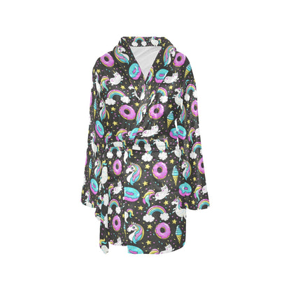 Donut Unicorn Pattern Print Design DN09 Women's Fleece Robe