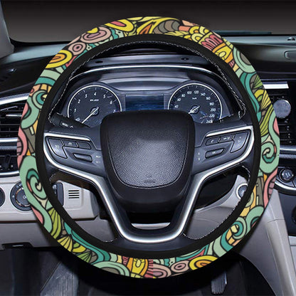 Hippie Print Design LKS302 Steering Wheel Cover with Elastic Edge