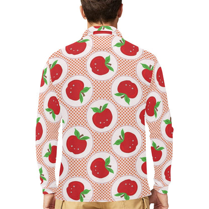 Apple Pattern Print Design AP08 Long Sleeve Polo Shirt For Men's