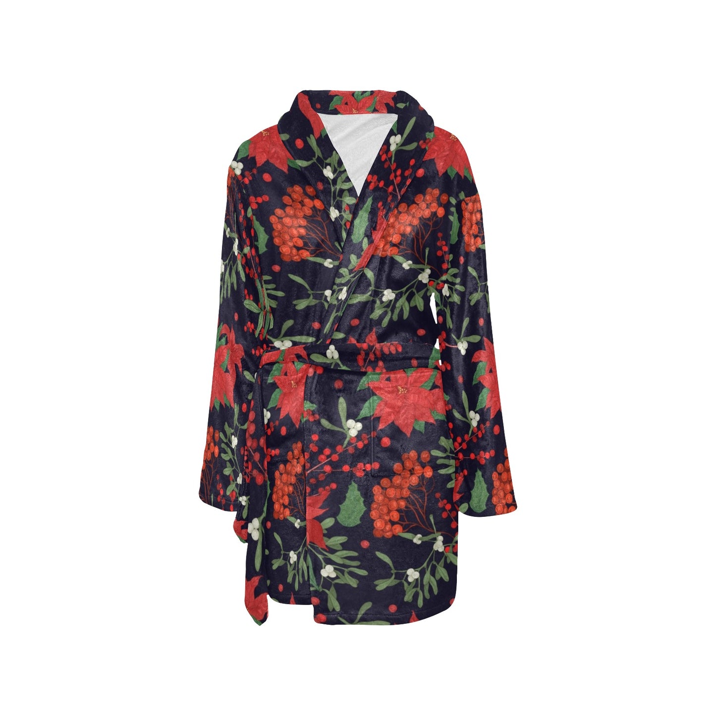 Poinsettia Pattern Print Design POT02 Women's Fleece Robe