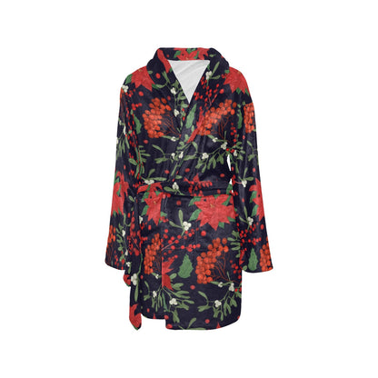 Poinsettia Pattern Print Design POT02 Women's Fleece Robe