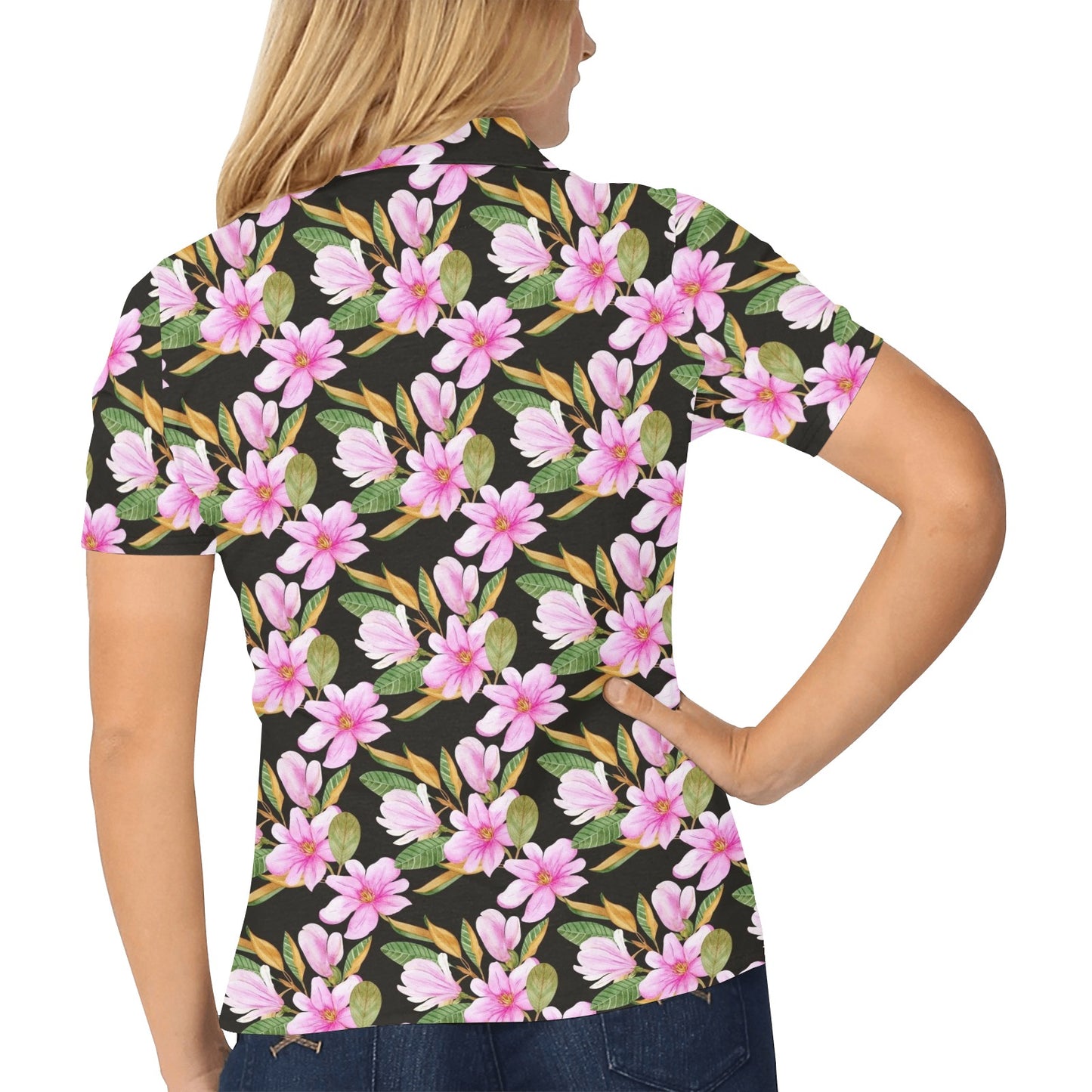 Magnolia Pattern Print Design MAG08 Women's Polo Shirt