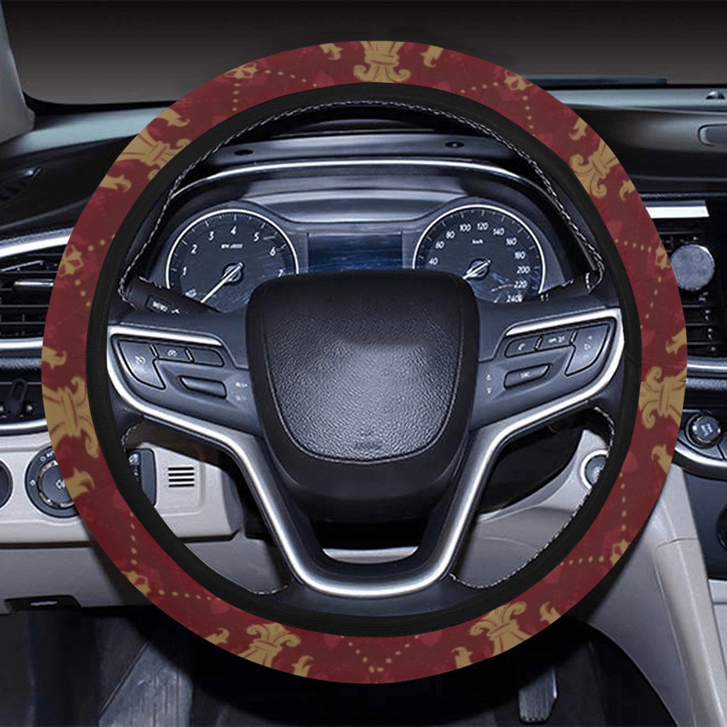 Fleur De Lis Print Design LKS401 Steering Wheel Cover with Elastic Edge