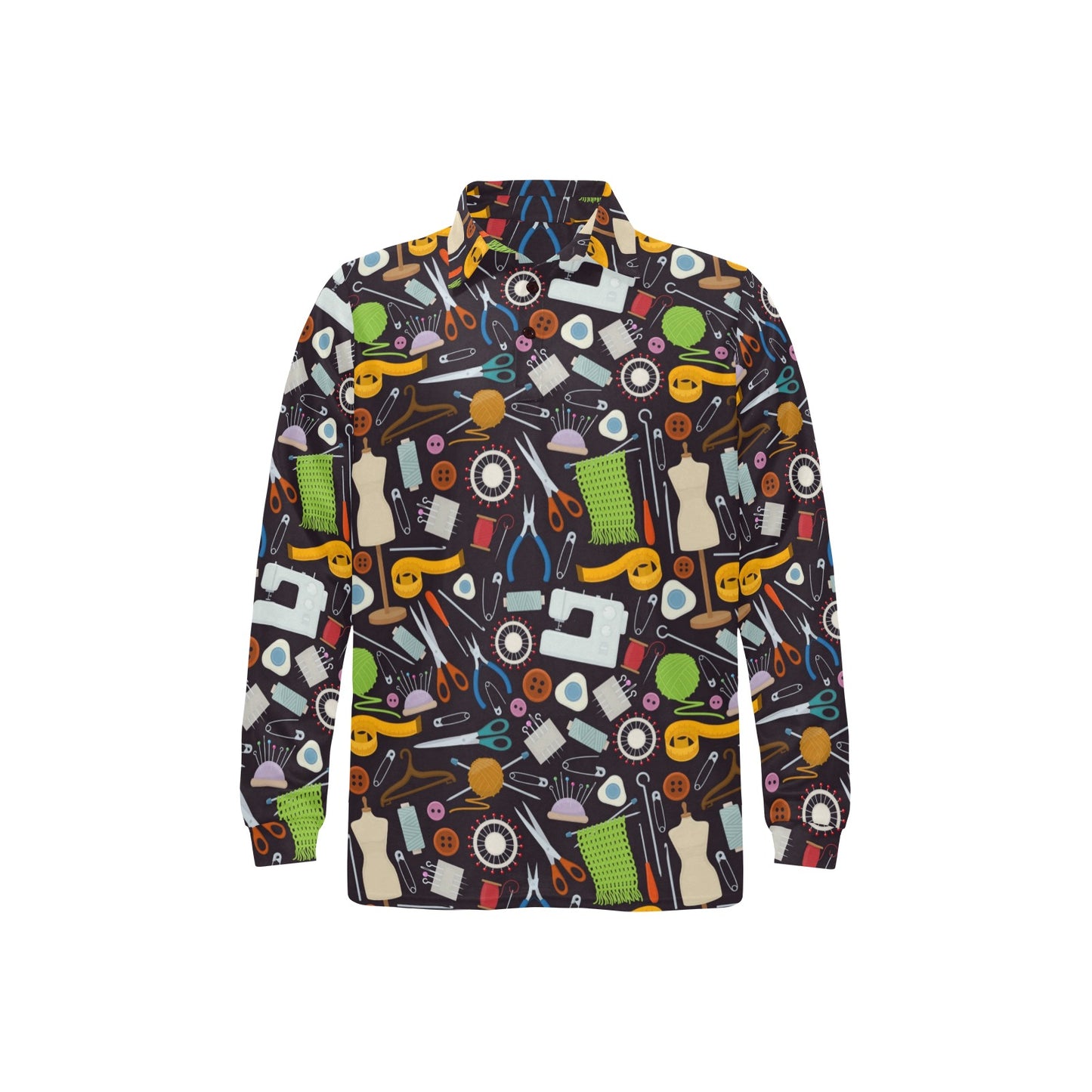 Sewing Equipment Print Design LKS308 Long Sleeve Polo Shirt For Men's