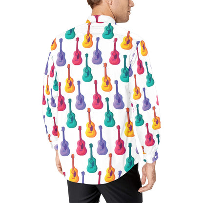 Acoustic Guitar Print Design LKS406 Men's Long Sleeve Dress Shirt