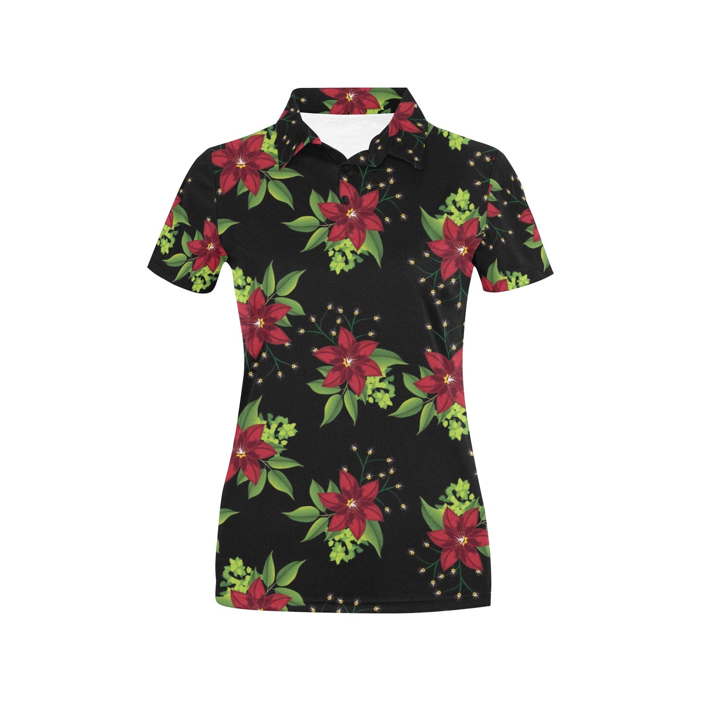 Poinsettia Pattern Print Design A01 Women's Polo Shirt