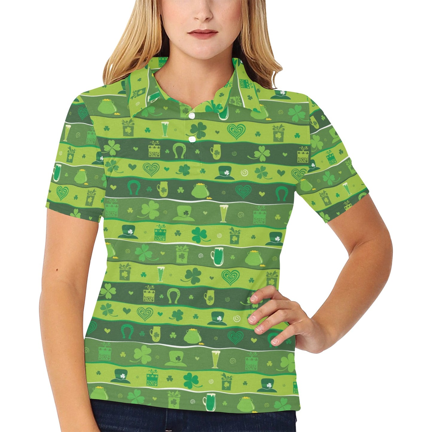 Shamrock Print Design LKS303 Women's Polo Shirt
