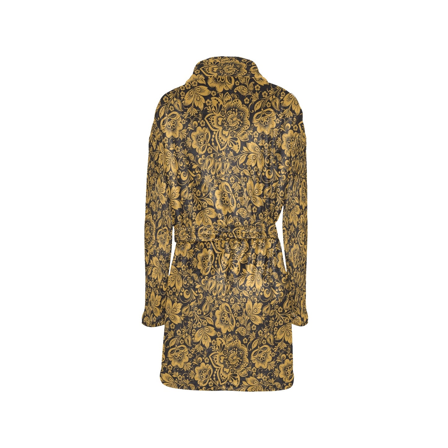 Brocade Gold Pattern Print Design 01 Women's Fleece Robe