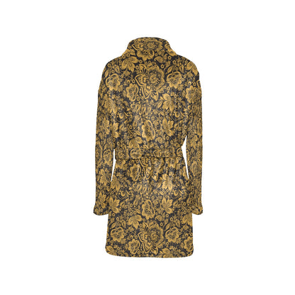 Brocade Gold Pattern Print Design 01 Women's Fleece Robe