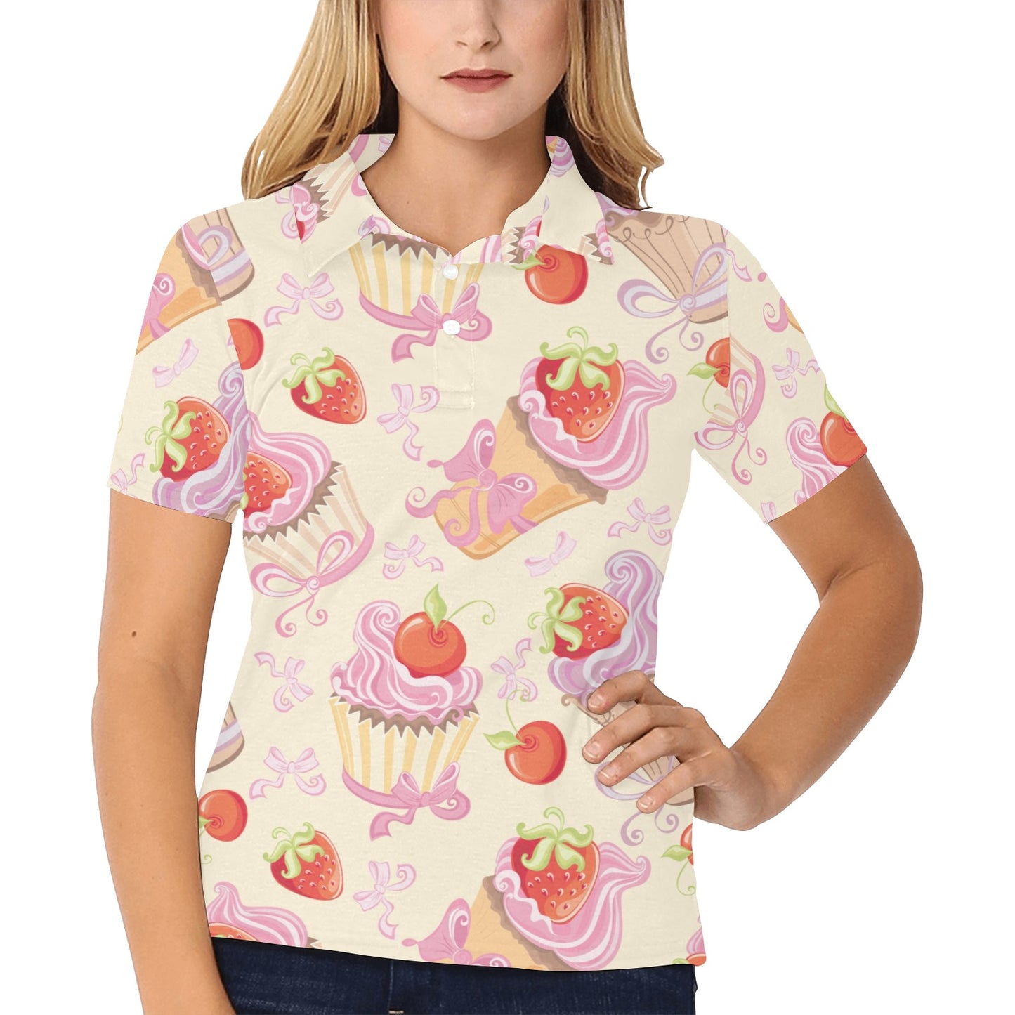 Strawberry Pink CupCake Women's Polo Shirt