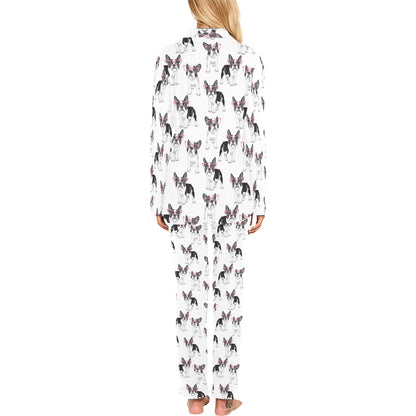 Boston Terrier Pattern Print Design 03 Women's Long Pajama Set