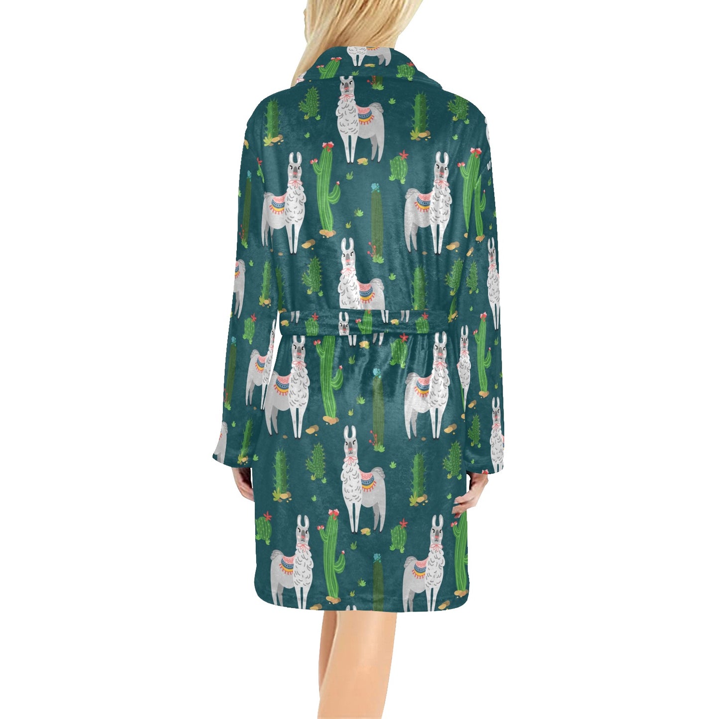 Llama Cactus Pattern Print Design 013 Women's Fleece Robe
