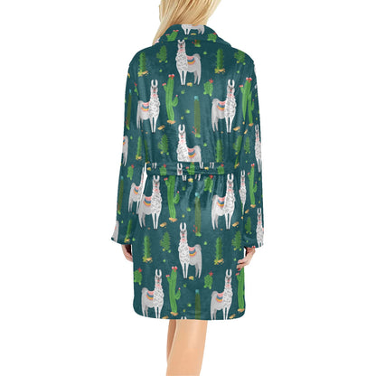 Llama Cactus Pattern Print Design 013 Women's Fleece Robe