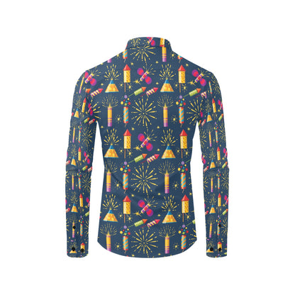 Firework Sparkling Rockets Print Design LKS306 Men's Long Sleeve Dress Shirt