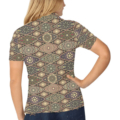 Mandala Motif Themed Design Print Women's Polo Shirt