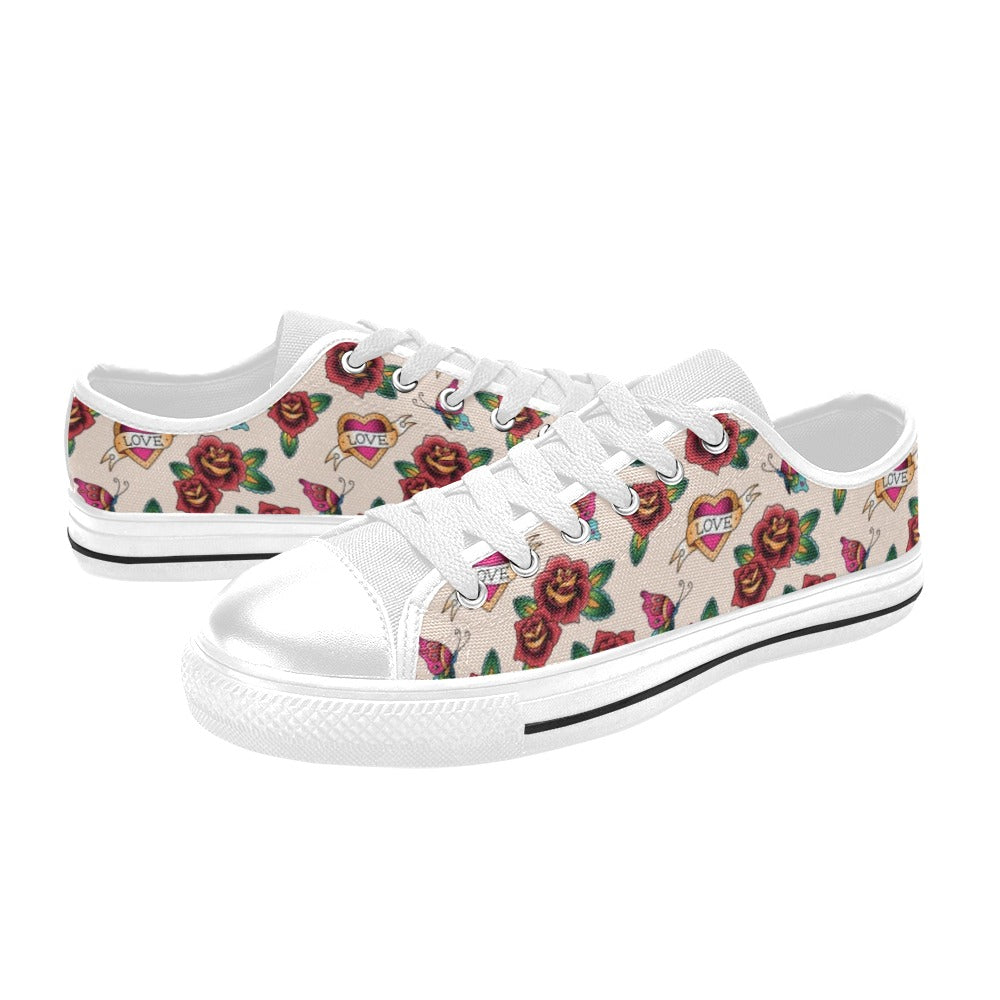 Tattoo Rose Print Design LKS302 Women's White Low Top Shoes