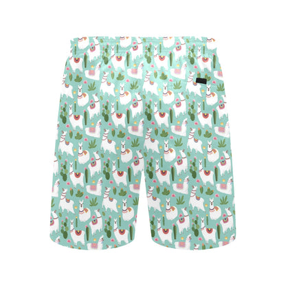 Llama with Cactus Themed Print Men's Swim Trunks Beach Shorts