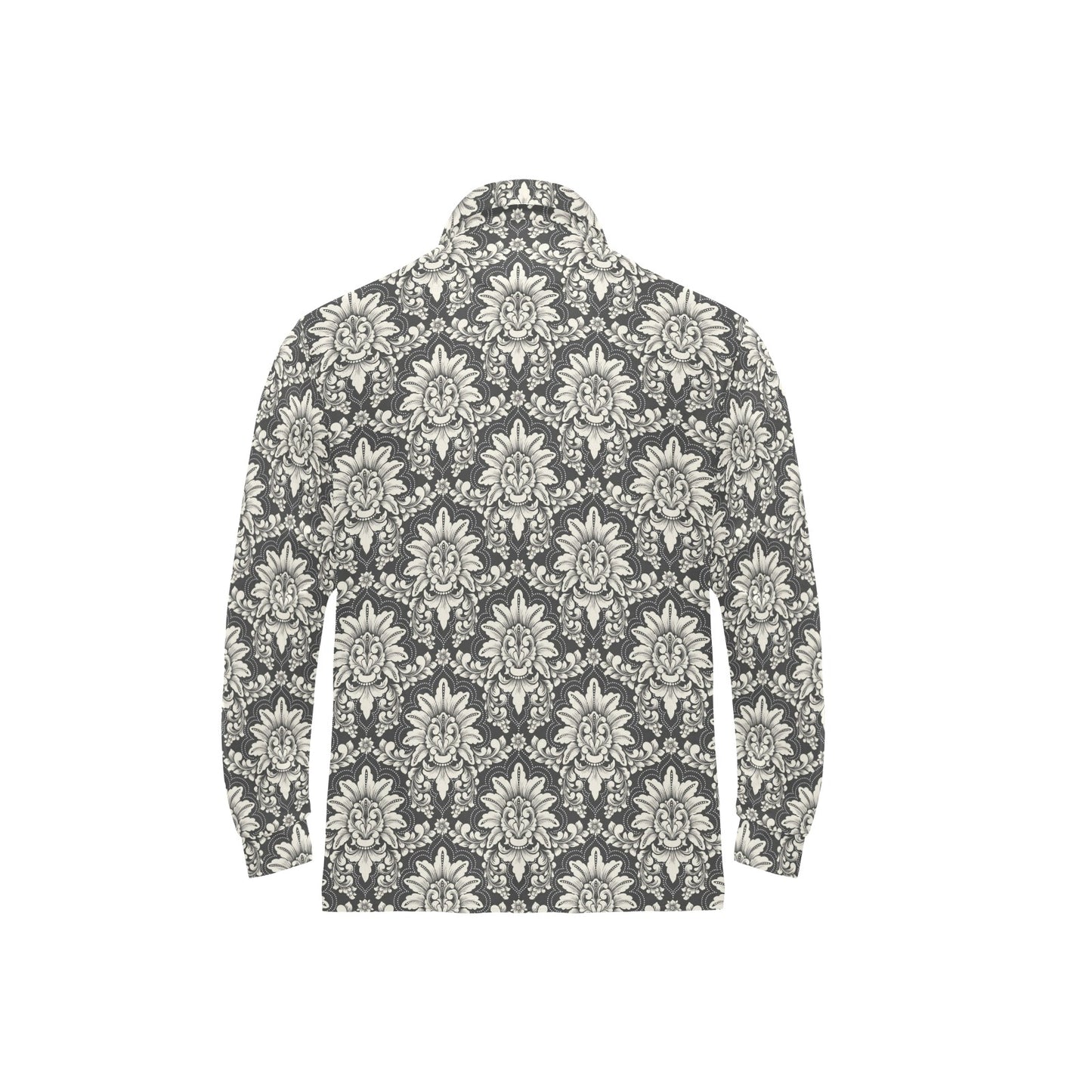 Damask Elegant Print Pattern Long Sleeve Polo Shirt For Men's