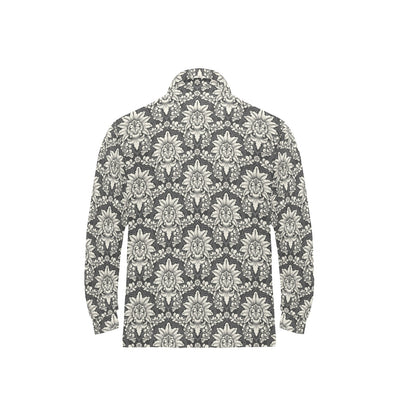 Damask Elegant Print Pattern Long Sleeve Polo Shirt For Men's