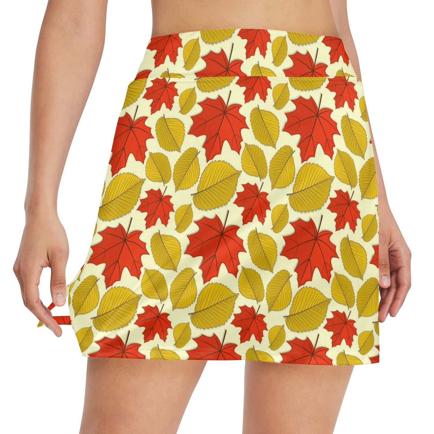 Elm Maple Leave Print Pattern 17" Golf & Pickleball Skort with Pockets