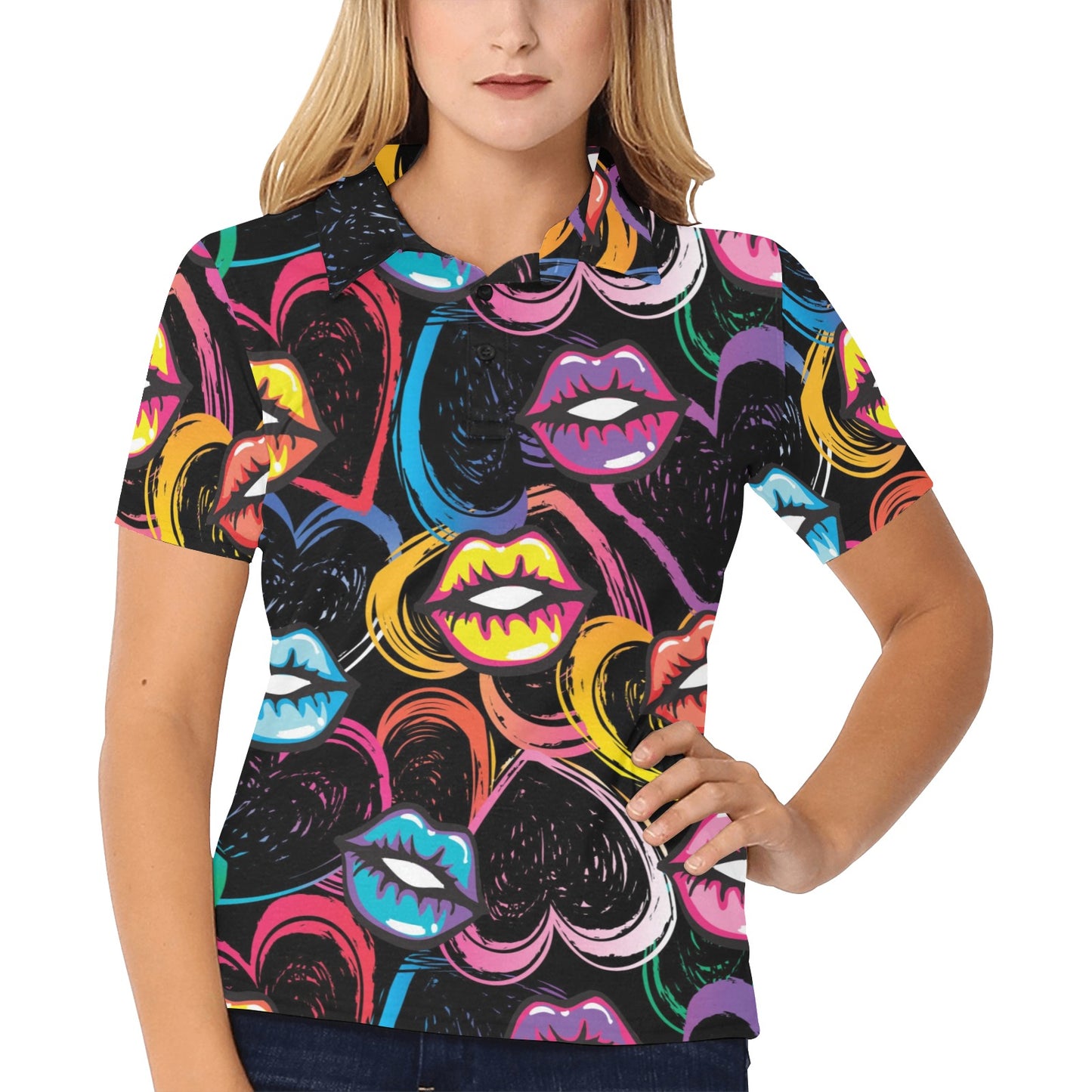 Pop Art Lip Pattern Print Design A03 Women's Polo Shirt