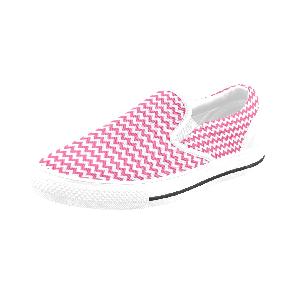 Chevron Print Design LKS402 White Slip Ons Canvas Women's Shoes